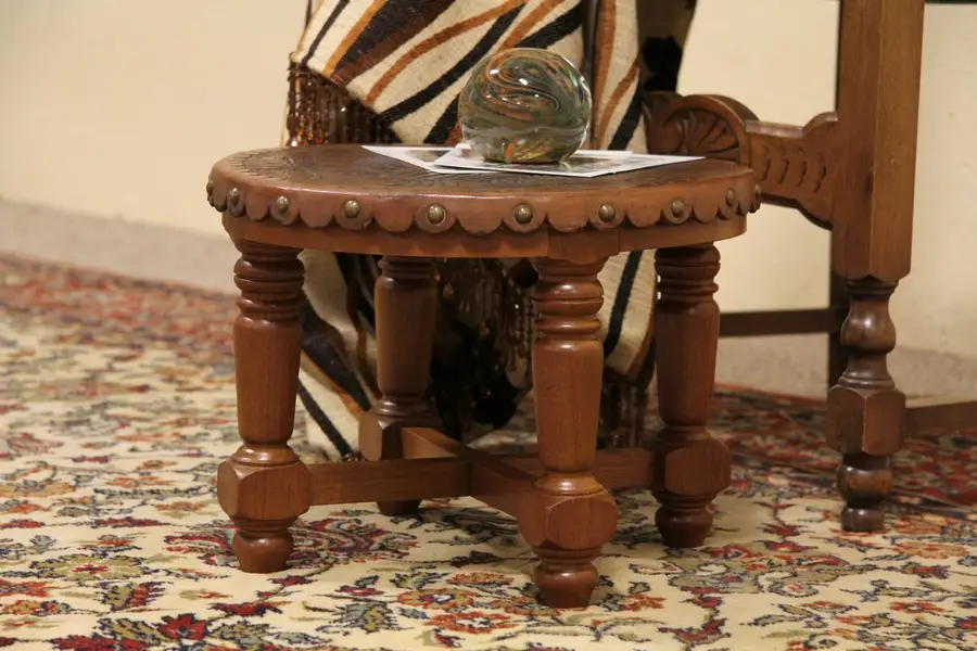Photo of Spanish Colonial Tooled Leather Stool US Seal