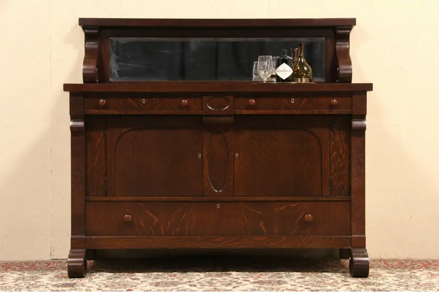 Photo of Oak 1900 Antique Sideboard, Server or Buffet, Mirror & Gallery