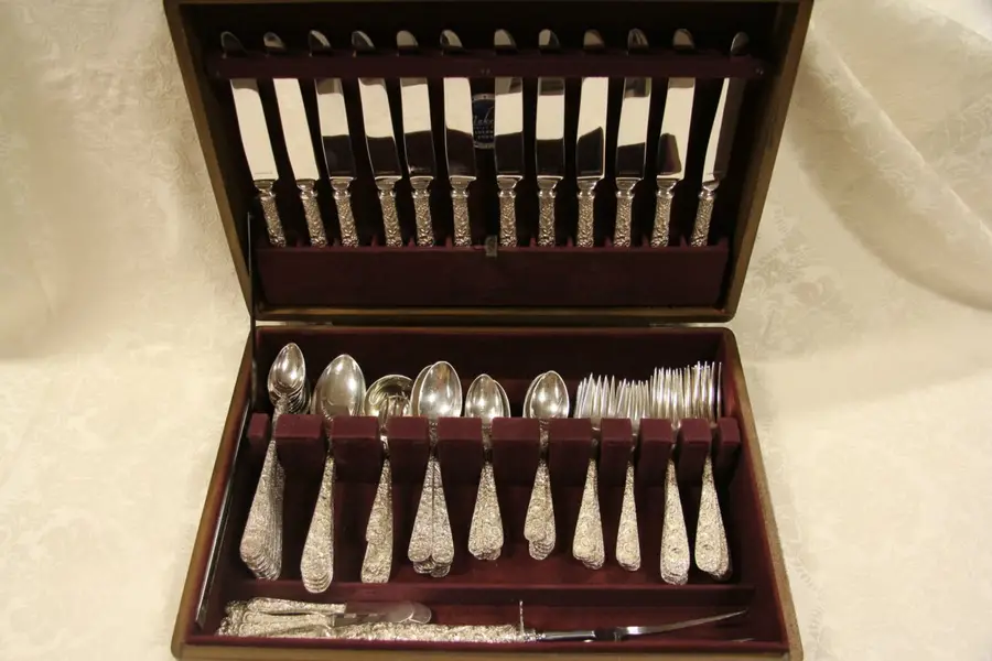 Photo of Kirk Stieff Repousse Sterling Silver Set for 12, Serving Pieces