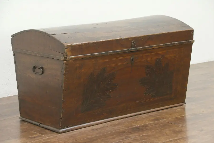 Photo of Pine Antique 1840 Dome Top Immigrant Trunk Blanket Chest