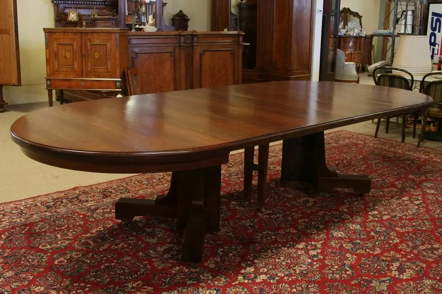 Photo of Mission Oak 54" Round Dining Table, Extends 10 1/2'
