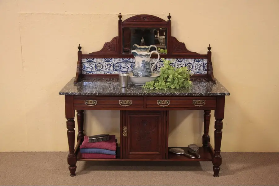 Photo of Server, Bar or Sink Vanity with Marble Top and Tile
