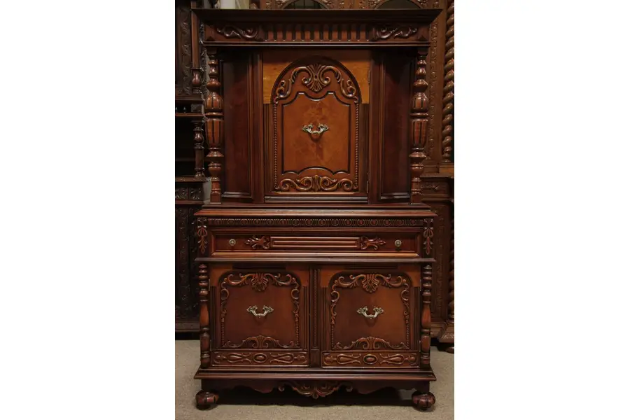 Photo of English Tudor Walnut with Burl China Cabinet