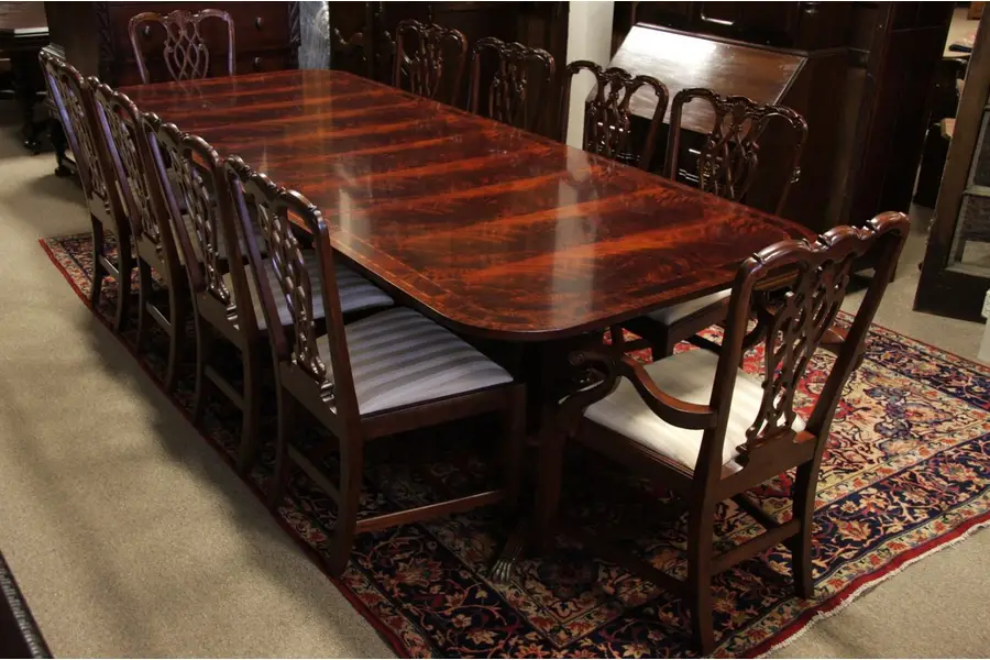 Photo of Georgian Mahogany Dining Set Banded Table, 10 Chairs