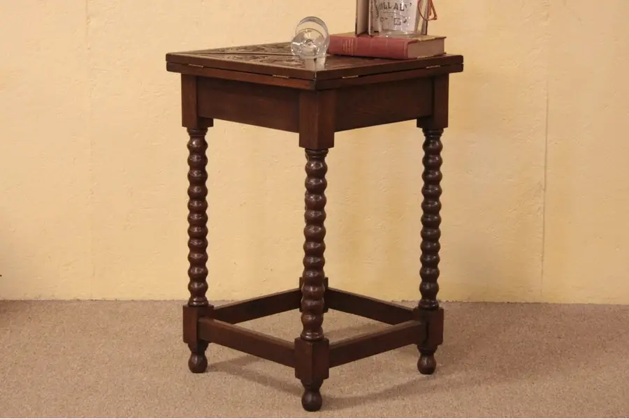 Photo of Handkerchief Carved Oak Game or Chess Table