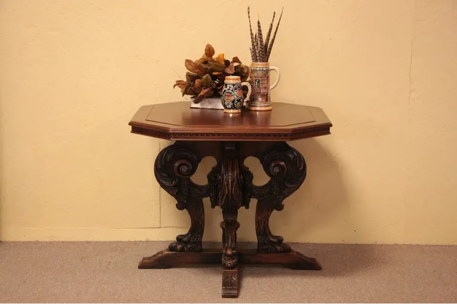 Photo of Lamp Table, Carved Lion Paw Pedestal