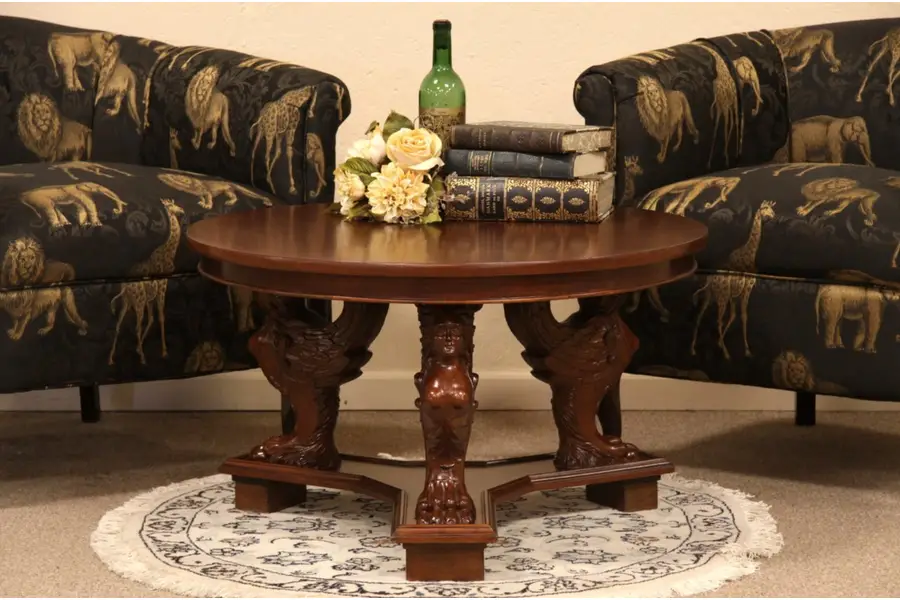 Mahogany Coffee Table with Carved Angels