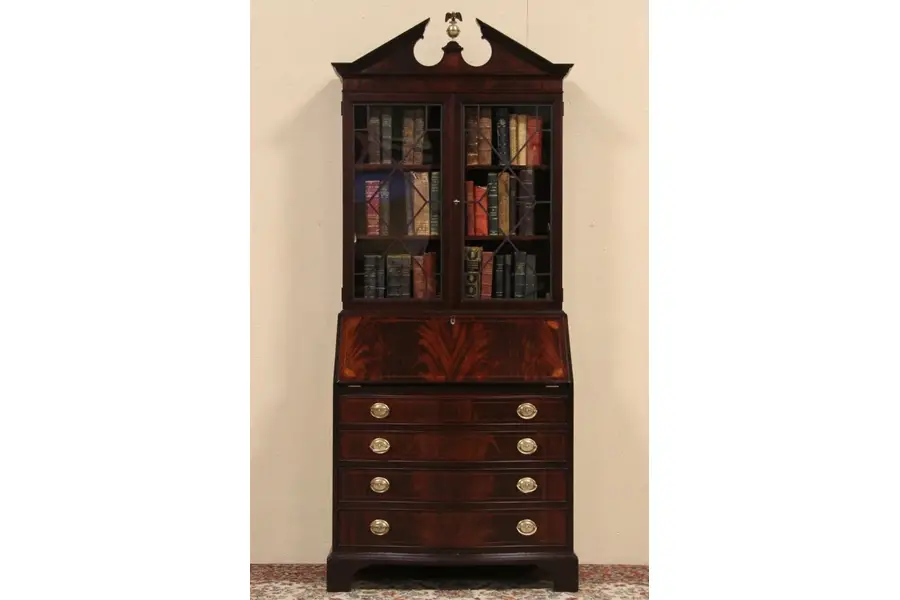 Photo of Georgian 1935 Altman NY Secretary Desk, Bookcase Top Glass Doors