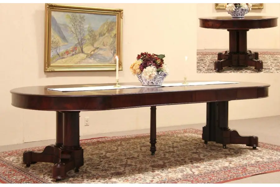 Photo of Oval Mahogany 1890 Antique Dining Table, Extends Nearly 10'