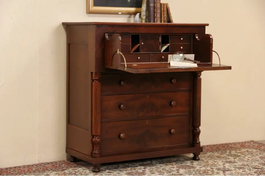 Photo of Empire Cherry & Mahogany 1840's Antique Butler Secretary Desk