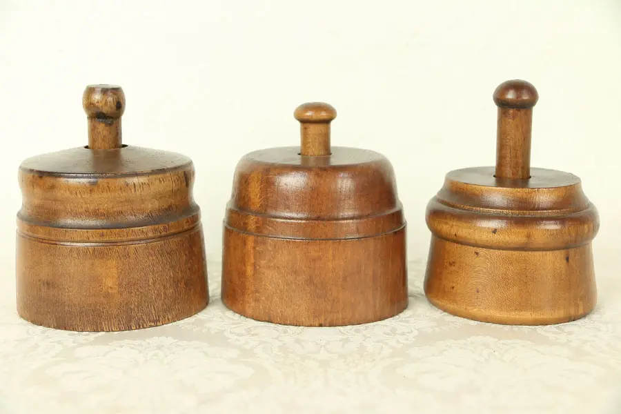 Photo of Set of 3 Antique Wooden Butter Molds, Including Carved Swan