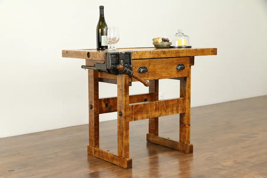Photo of Carpenter Antique Maple Workbench, Kitchen Island or Wine & Cheese Table