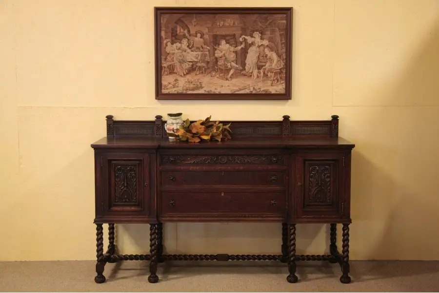 Photo of Renaissance Oak Antique Sideboard Buffet