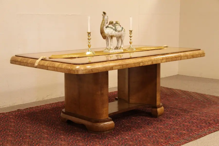 Photo of Art Deco Curly Birch Antique Dining or Library Table