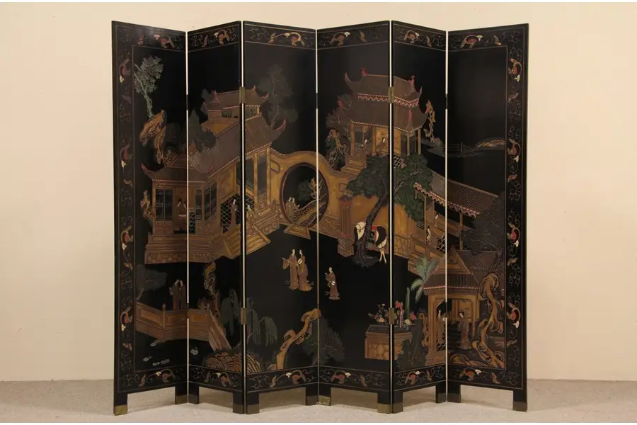 Photo of Coromandel Carved 6 Panel Chinese Screen