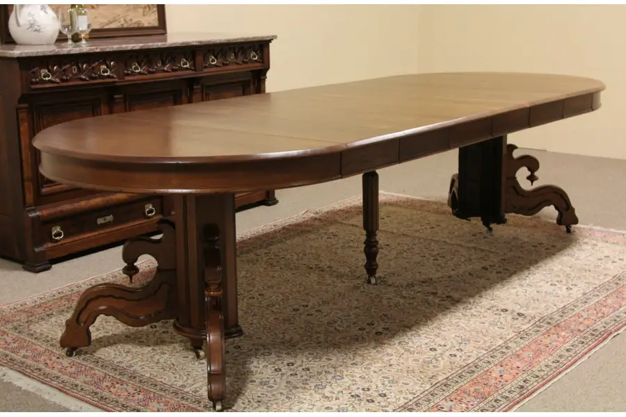 Photo of Victorian 1880 Antique Round Dining Table, Extends 9' 8"