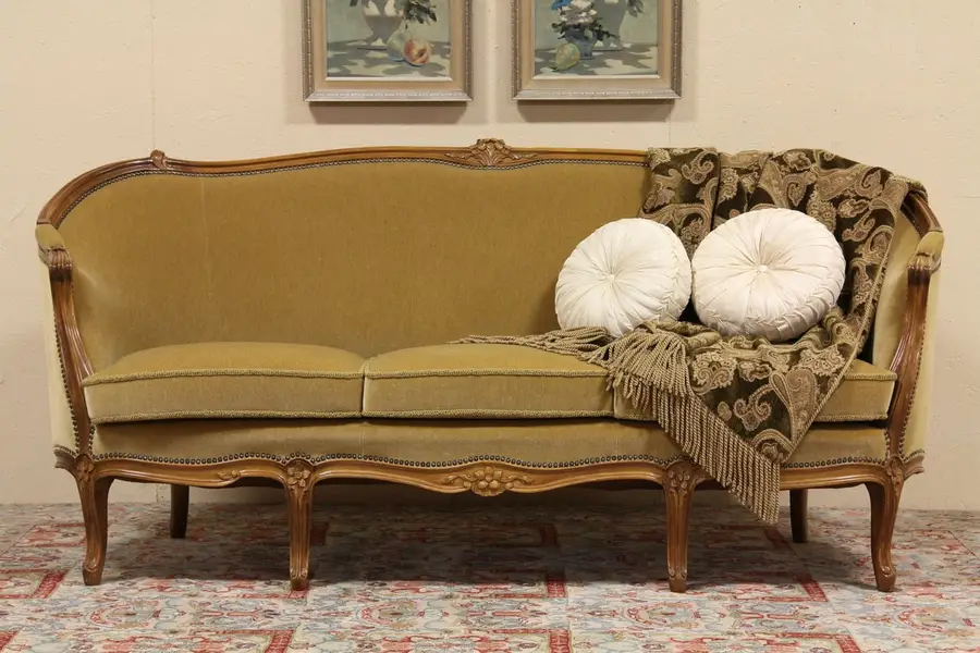 Photo of Country French Carved Mohair Sofa