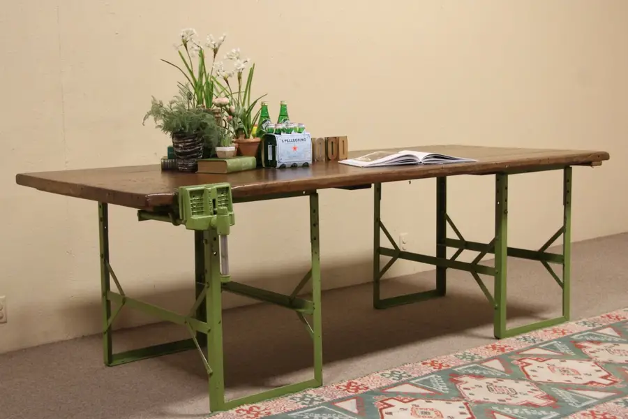 Photo of Industrial Salvage Pine & Steel Workbench Table