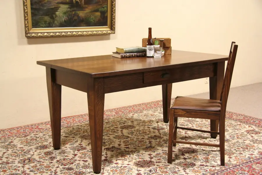 Photo of Arts & Crafts Mission Oak 1905 Library Table or Writing Desk