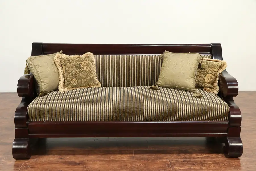 Photo of Empire Antique 1900 Flame Mahogany Sofa, Recent Upholstery