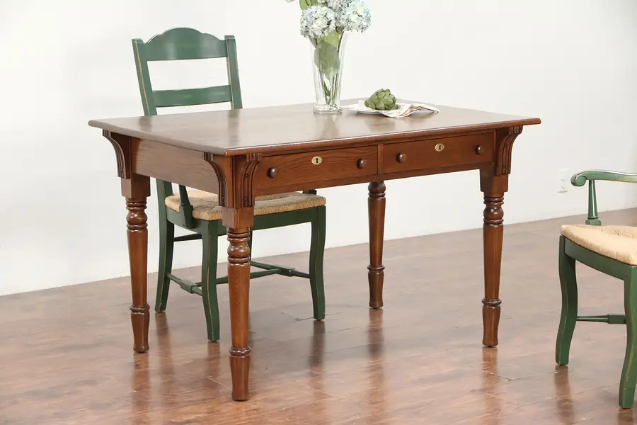 Photo of Victorian Eastlake Antique Oak Library Table, Desk or Kitchen Table