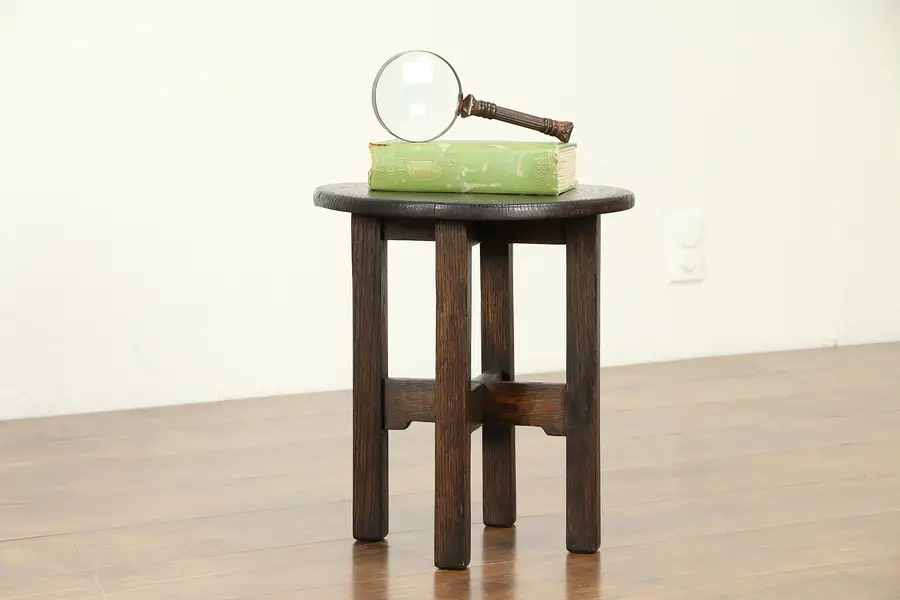 Photo of Arts & Crafts Mission Oak Antique Plant Stand, Craftsman Chairside Table