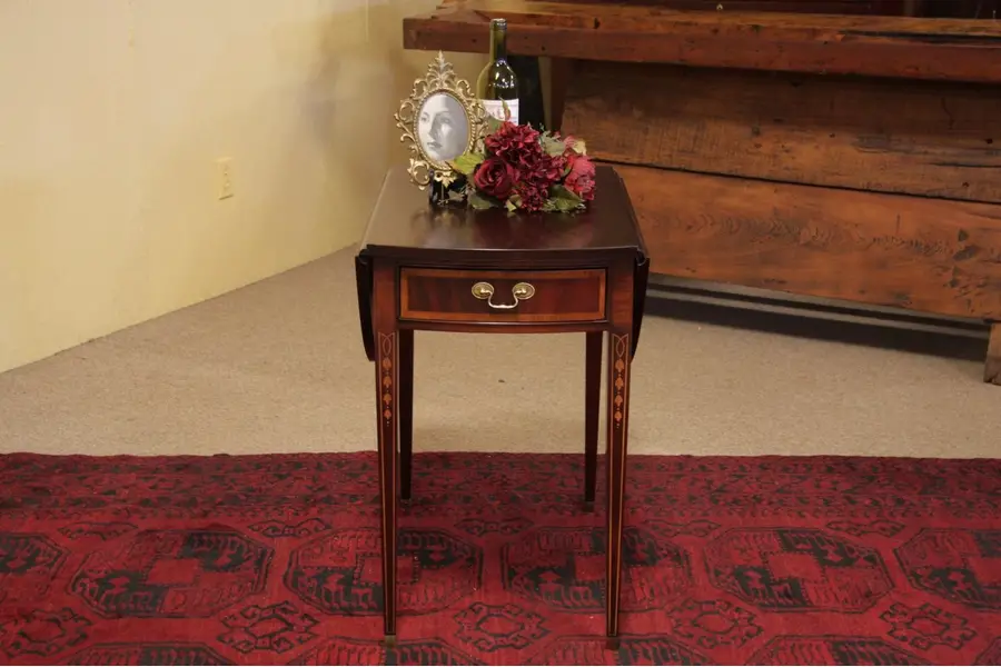 Photo of "Hickory" Oval Mahogany w Inlay Pembroke Lamp Table