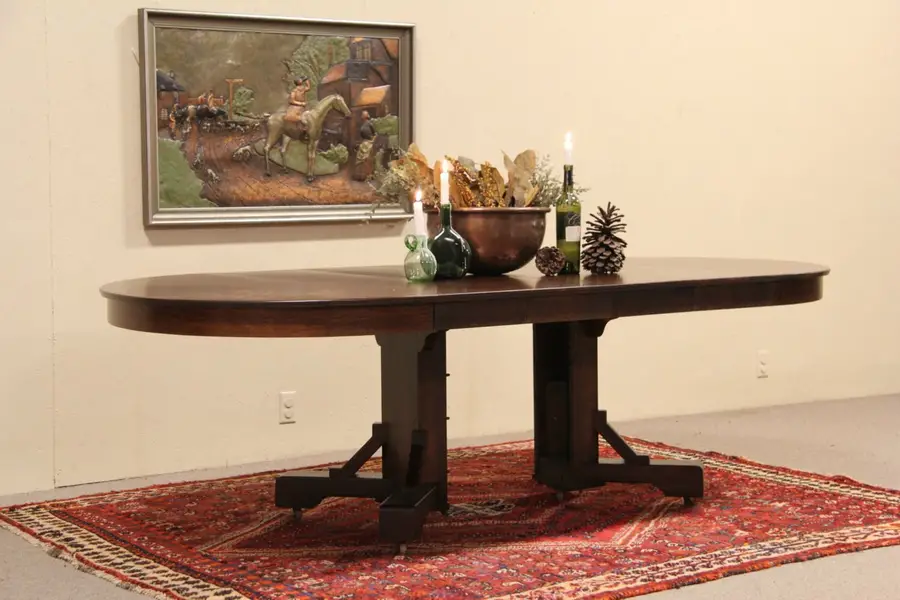 Photo of Arts & Crafts Mission Oak 1900 Antique Dining Table, 4 Leaves