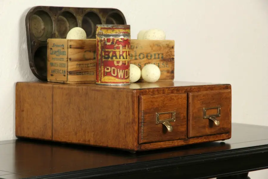 Photo of Shaw Walker Signed 1910 Oak Desktop 3x5 Card Index File