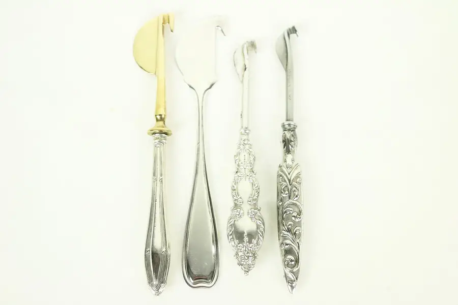 Photo of Group of 4 Antique Sterling & Silver Plate Cheese & Fruit Knives