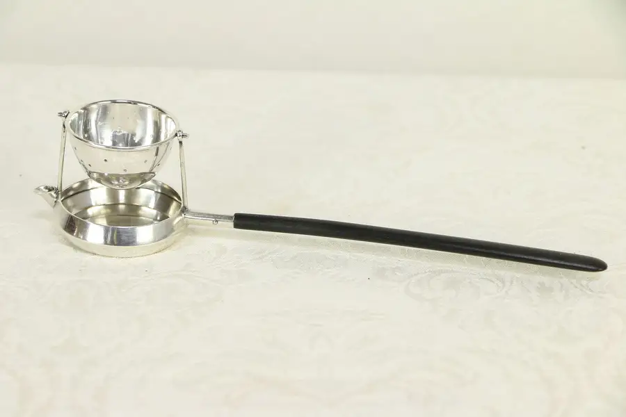 Photo of Scandinavian 800 Silver Tea Strainer, Drip Pan, Ebony Handle, Signed HB