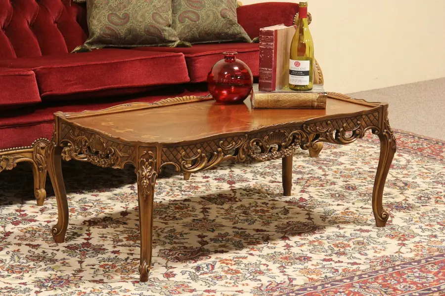 Photo of Carved Marquetry Vintage Coffee Table