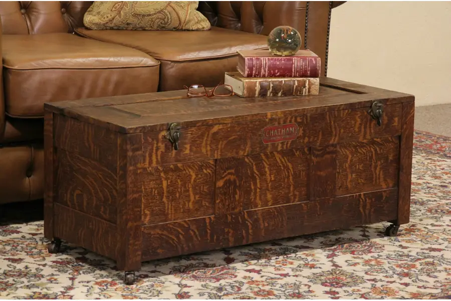 Photo of Chatham Signed 1900 Antique Grained Ice Box Trunk or Coffee Table