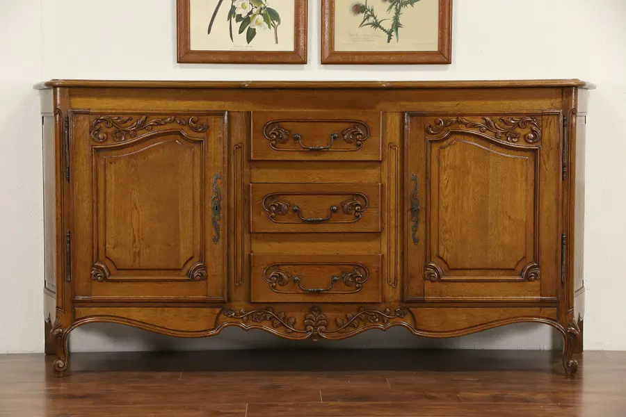 Photo of Country French Oak 1920's Antique Sideboard, Server, Buffet or TV Console