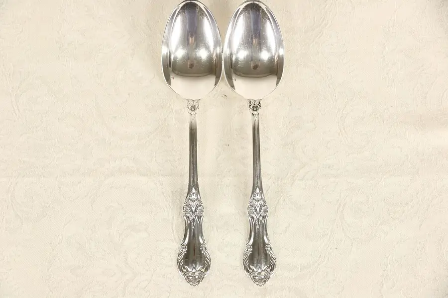 Photo of Wild Rose Pair of Sterling Silver Serving Spoons, Signed International #1