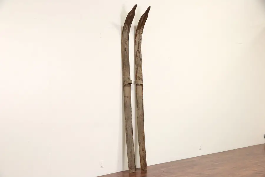 Photo of Pair of Oak 1930 Vintage Marsh Skis