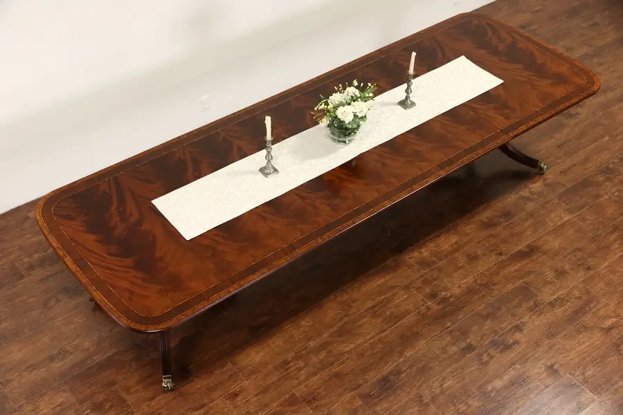 Photo of Georgian Design Banded Double Pedestal Dining Table 3 Leaves, Extends 11'