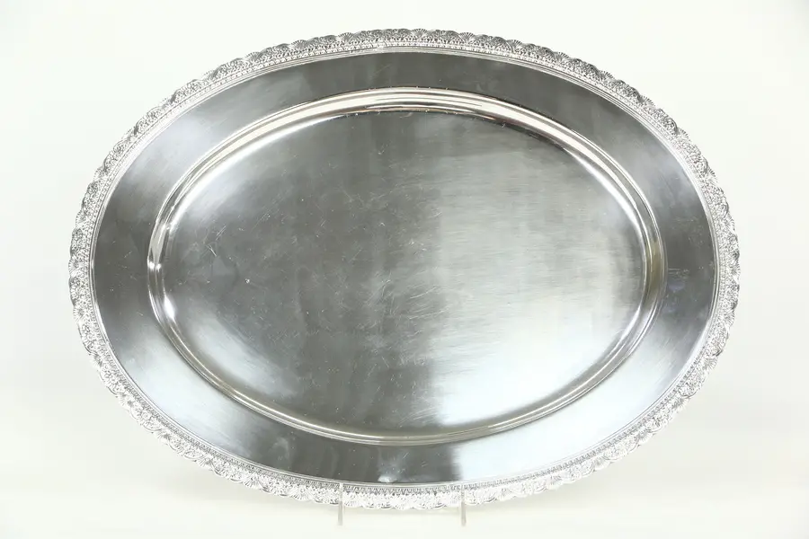 Photo of First Love Oval 21" Silverplate Tray, Signed Rogers