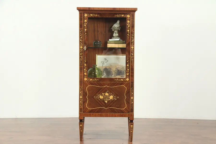 Photo of Rosewood Marquetry Vintage Vitrine or Curio Display Cabinet, Italy
