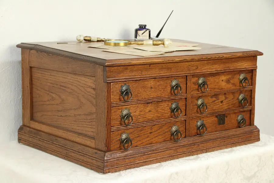 Photo of Victorian Antique Oak Spool Cabinet Jewelry or Collector Chest