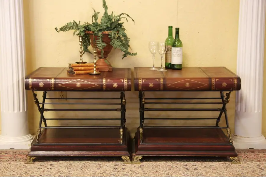 Photo of Pair of Wrought Iron and Books End Tables