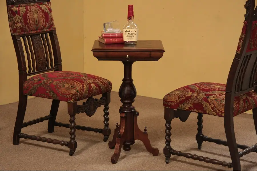 Photo of Victorian Antique Chess or Game Table, Inlaid Top