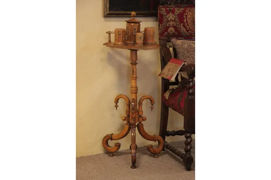 Photo of Victorian Antique 1875 Smoking Stand, Brass Mounts