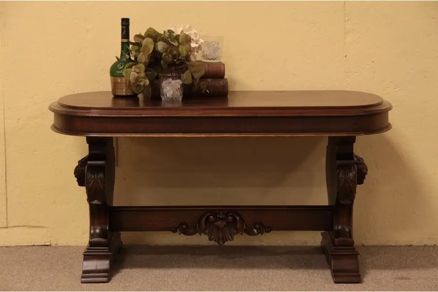 Photo of Carved Oak Coffee Table, Lion Heads