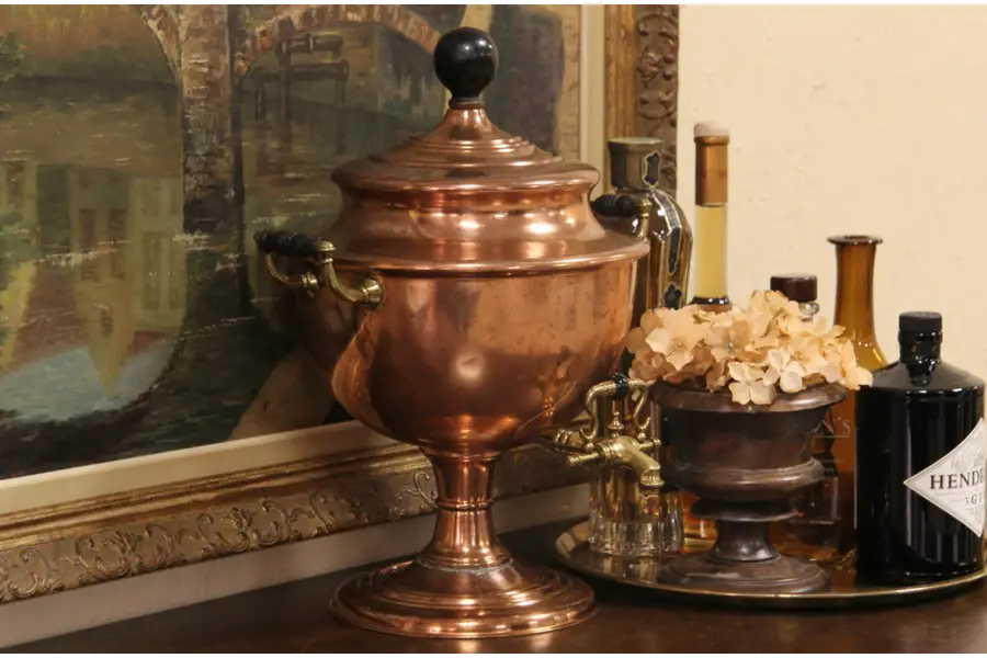 Photo of Copper & Brass 1910 Antique Samovar, Buffet Serving Pot