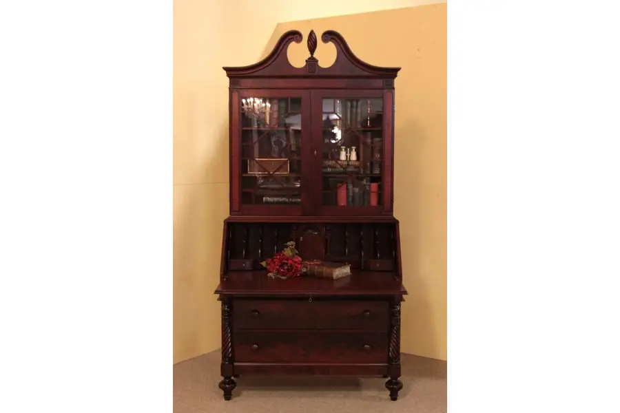 Photo of Mahogany Secretary Desk & Bookcase, Secret Drawers