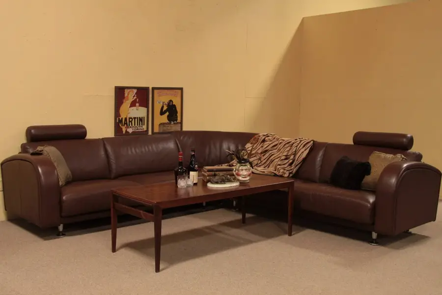 Photo of Jaguar Brown Leather 3 Pc. Sectional Sofa Set