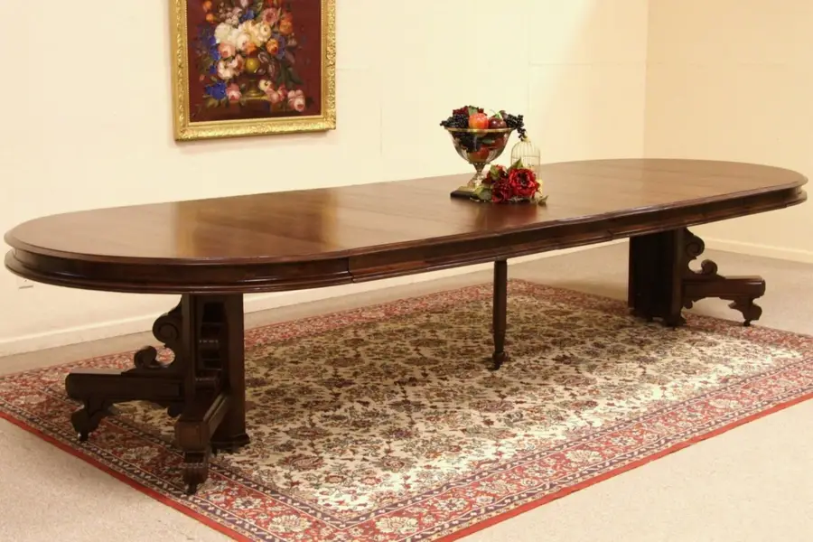 Photo of Victorian Eastlake Round Dining Table, Extends 12'6"