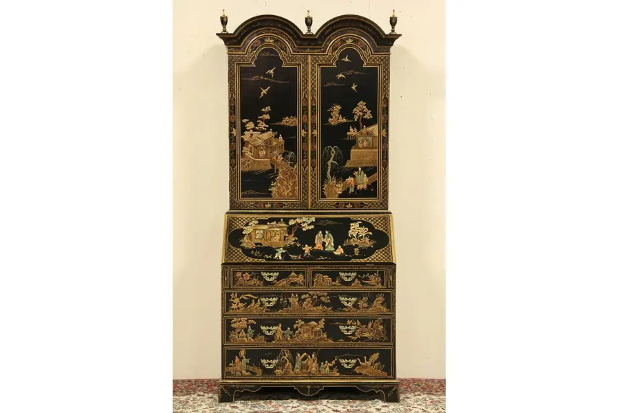 Photo of Asian Hand Painted Lacquer Georgian Chinoiserie Secretary Desk