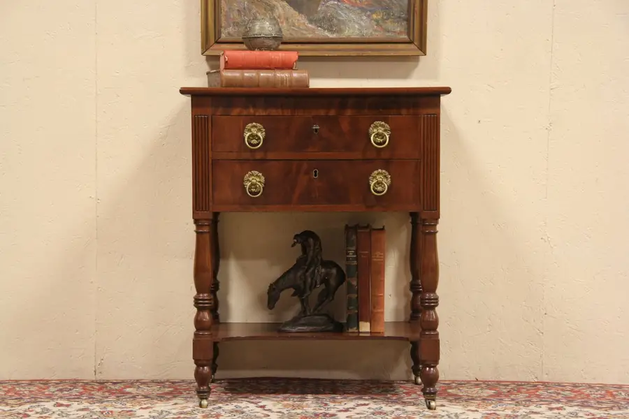 Photo of American Empire 1820 Antique Mahogany Sewing, Work or Lamp Table